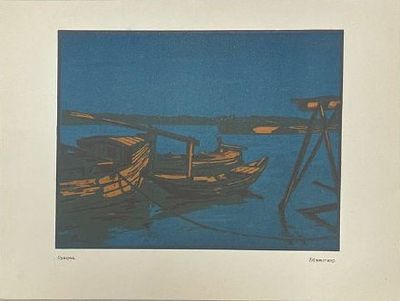 Цветная линогравюра "Сумерки". Фалилеев Вадим Дмитриевич. 1916 год. Размеры: 21 х 27.5 см. 