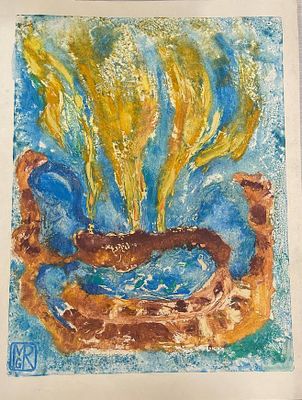 Монотипия "Жертва всесожжения". М.В. Раубе-Горчилина. 1970-е годы. Размеры: 61.5 х 47 см. 