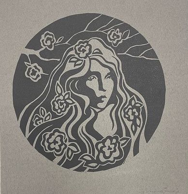 Линогравюра "Ночь". А.А. Зайнетдинова. 1/1. 2011 год. Размеры: 25 х 25.5 см. 
Состояние: следы 