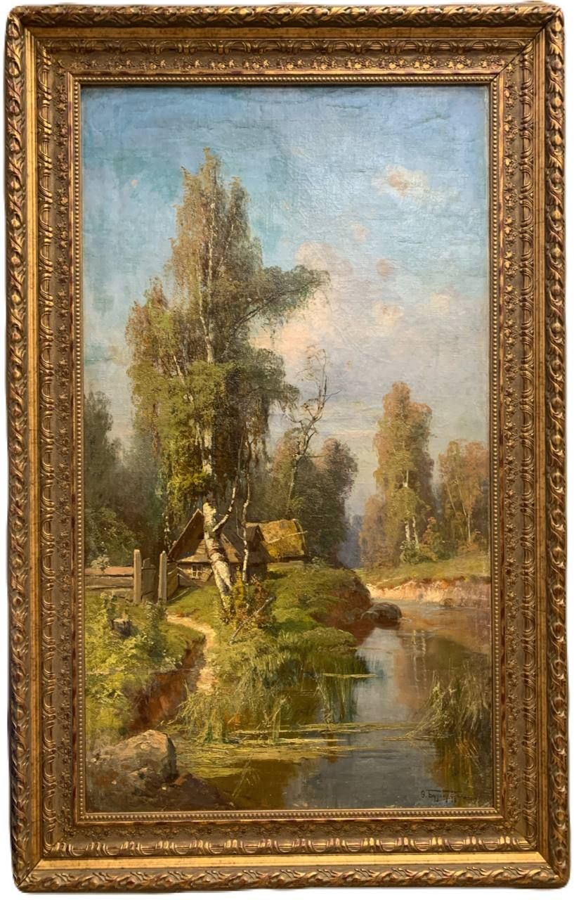 [Экспертное заключение] "Деревенский пейзаж летом". Бурхардт Федор Карлович. Конец XIX - начало 