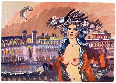 "Богиня ночи". По подписи Майоров Игорь Евгеньевич. 1980-е года. . Бумага, гуашь, акварель. В 