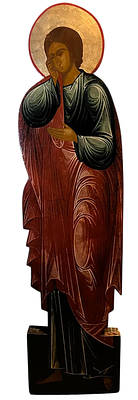 Икона "Апостол Иоанн Богослов". Дерево, левкас, темпера. 
Размеры:115 х 29 см. 
Состояние: 