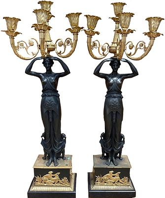 Бронзовые парные канделябры в стиле Ампир. Западная Европа. Конец XIX - Начало XX века. . Бронза 