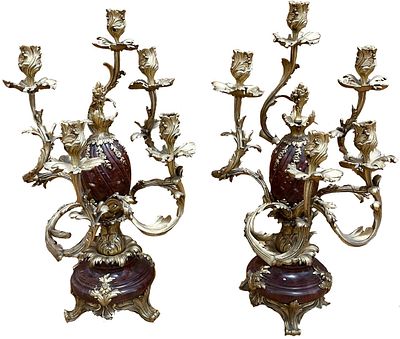 Бронзовые парные канделябры в стиле Людовика XV. Западная Европа. Конец XIX - Начало XX века. . Б 