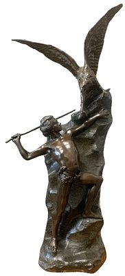 Скульптура "Первобытный охотник". Франция. Модель 1899 года, отлив начала XX века. . Бронза 