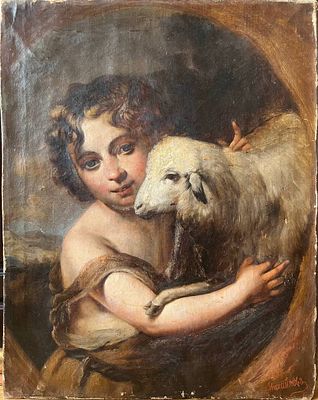 "Иоанн Креститель с ягненком". Неизвестный художник. XIX век. Холст на подрамнике, масло. 