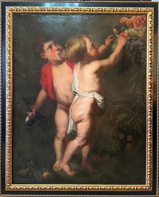 "Игры Путти". Неизвестный художник. XIX век. Холст на подрамнике, масло. 
Размеры: 115 х 94 см. 