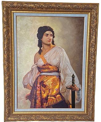 "Воительница". Фёдорова Н. 2006 год. Холст на подрамнике, масло. 
Размеры 50 х 70 см., с 