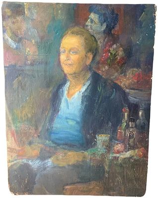 "Меланхолия". Неизвестный художник. . Оргалит, масло. 
Размер: 75,5 х 57 см. 
Состояние: следы 