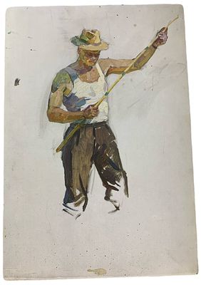 "Рыбак". Панич Игорь Васильевич. . Масло, картон. На обороте "Панич И.В.". 
Размер: 48,5 х 33 