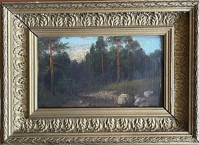 "Сосновый бор". Неизвестный художник. . Холст на картоне, масло. 
Размеры: 36 х 26 см. 