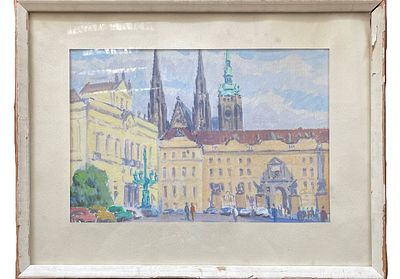 "Прага". Лучишкин Сергей Алексеевич. 1977 год. Картон, темпера. 
Размеры: 25 х 36 см. С 