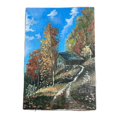 "Листопад". Неизвестный художник. Картон, масло. 
Размеры: 39.5 х 27 см. 
Состояние: следы 