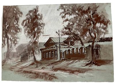 "Торжок". Неизвестный художник. Бумага, смешанная техника, сухие материалы: мел, сепия, сангина 