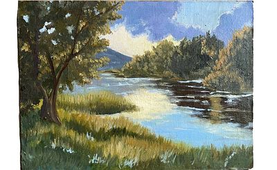 "Светанье". Неизвестный художник. Холст на картоне, масло. 
Размеры: 38.5 х 28 см. 
Состояние: 