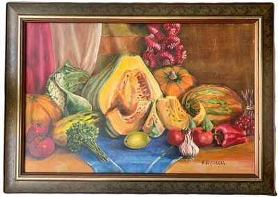 "Осеннее изобилие". И.Ф. Корнеева. 2008 год. Холст на картоне, масло. На обороте авторская 