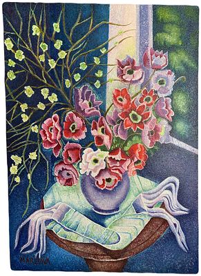 "Анемоны". Неизвестный художник. . Холст, масло. В левом нижнем углу подпись автора "MAREVNA". 