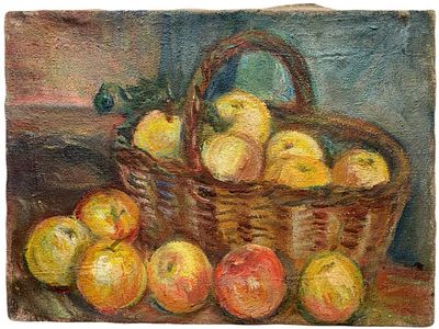 "Яблоки". Н. Донченко. 1999 год. Холст, масло. 
Размер: 34 х 24,5 см. 
Состояние: следы 