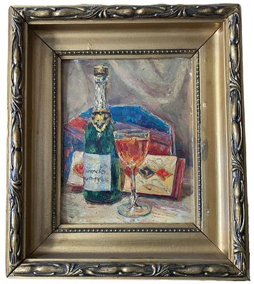 "Будьте здоровы!". Чмель Н.Е. . Масло, картон. На обороте дарственная надпись "В.Г. Драганову 