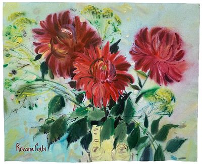 "Красные астры". Неизвестный художник. Бумага, смешанная техника. 
Размер: 50 х 41 см. 