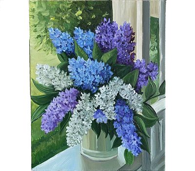 "Сирень". Неизвестный художник. Холст на подрамнике, масло. 
Размеры: 50 х 40 см. 
Состояние: 