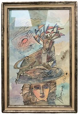 "Дама в шляпке". Тышлер Александр Григорьевич. 1939 год. Бумага, акварель. В правом нижнем углу 