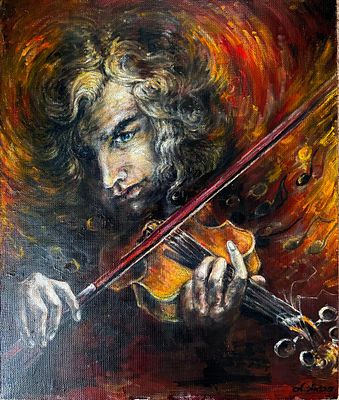 "Паганини". Неизвестный художник. Холст на подрамнике, масло. 
Состояние: следы времени. 
ИН-39.