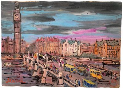 "Вестминстерский мост". Неизвестный художник. . Бумага, смешанная техника. 
Размер: 49 х 35 см. 