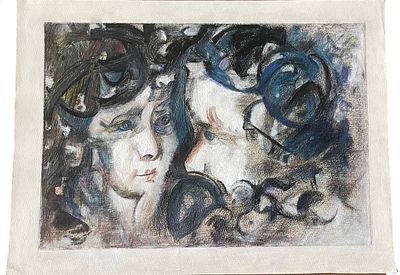 "Взгляд". Неизвестный художник. Бумага, смешанная техника. 
Размеры: 47.5 х 35.5 см. 