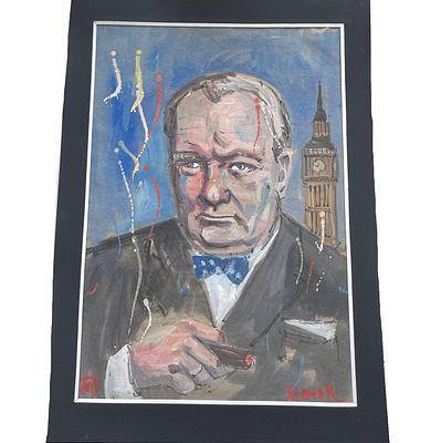 "Уинстон Черчилль". Неизвестный художник. Бумага, смешанная техника. 
Размеры: 67 х 48 см. 