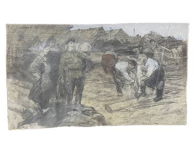 "В колхозе". Миньков Дмитрий Алексеевич.1940-е годы. Бумага, акварель, карандаш, белила. 