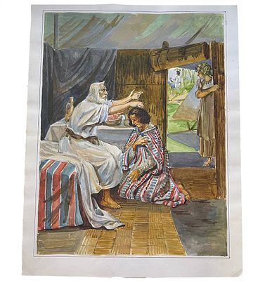 "Благословение на первородство Исааком своего второго сына Иакова". Неизвестный художник. Бумага 