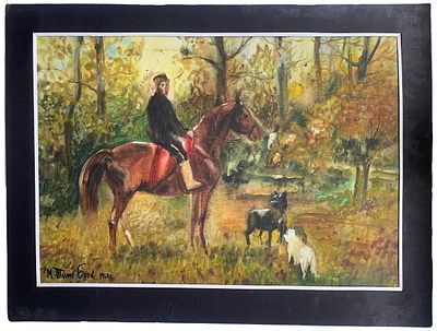 "Верховая езда". Неизвестный художник. Картон, акварель. 
Размер: с паспарту 67 х 50,5 см 