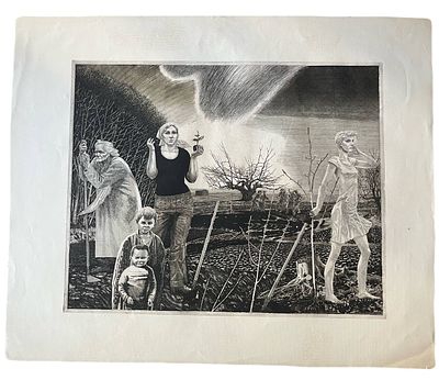 Офорт "Поколения". . Бумага Верже. 
Размер 66х54.5 см. 
Состояние хорошее, замятия листа. 
ИН-5В.