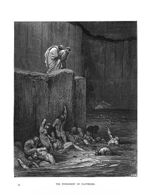 Ксилография "Наказание льстецов". Гюстав Дорею. Иллюстрация к поэме Данте &laquo;Божественная 