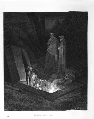 Ксилография "Фарината дельи Уберти". Гюстав Доре. Иллюстрация к поэме Данте &laquo;Божественная 