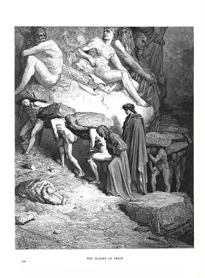 Ксилография "Бремя гордыни". Гюстав Доре. Иллюстрация к поэме Данте &laquo;Божественная комедия&raquo;. 