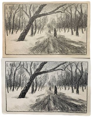 Литография "Однажды в парке". 2 предмета. Андрушкевич Владимир Ильич. 1980-е годы. Размеры: 22 