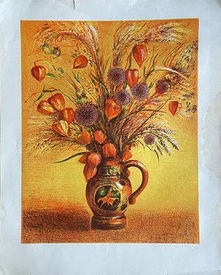 Цветная литография "Физалис". Неизвестный художник. Размеры: 62 х 50 см. 
Состояние: следы 