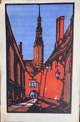 Цветная литография "Таллин". Неизвестный художник. Размеры: 54.5 х 37 см. 
Состояние: следы 