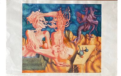 Цветная литография "Царь Нимрод". Верхоланцев Михаил Михайлович. 1996 год. Бумага, акварель. 