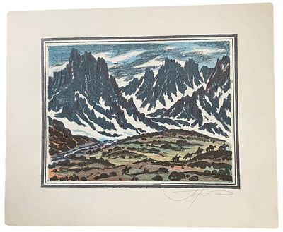 Цветная линогравюра "Прощай, Гульеары!". И.А. Прилуцкий. 1989 год. Авторская линогравюра. Серия 