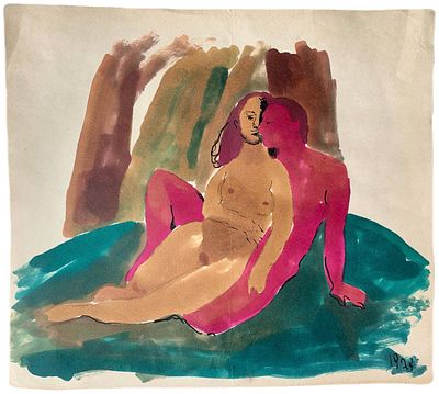 "Поцелуй". По подписи Л.И. Наумова. Бумага, смешанная техника. 
Размер: 34,5 х 31 см. 
Наумова 