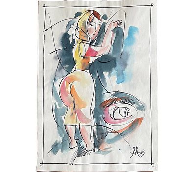 "Жена". Неизвестный художник. Бумага, акварель. 
Размеры: 31.5 х 22.5 см. 
Состояние: следы 