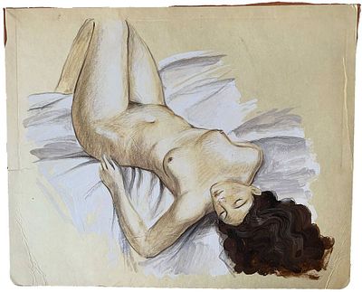 "Ночь нежна". Неизвестный художник. Бумага, смешанная техника. 
Размер: 29,5 х 24 см. 