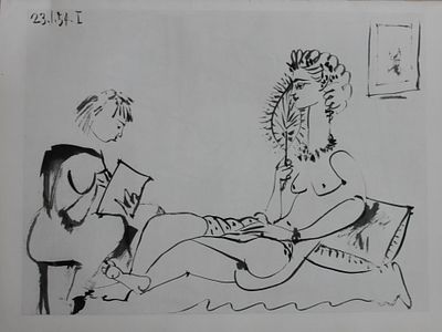 Двухсторонняя гелиогравюра "Рисунок I от 23.1.54./Рисунок от 23.1.54. II". Пабло Пикассо. . 1-я 