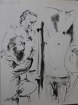 Двухсторонняя гелиогравюра "Рисунок II от 24.12.53/Рисунок III от 24.12.53". Пабло Пикассо. . 1-я 