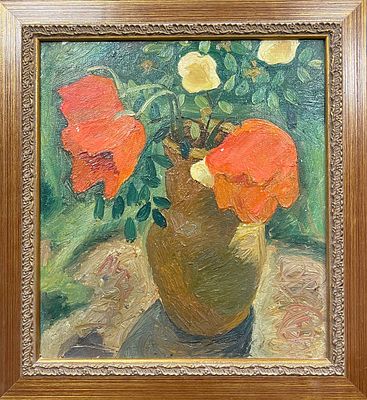 "Маки". В.Бугров. Картон, масло. 
Размеры: 45 х 41 см. 
Состояние: следы времени. 
ИН-146.