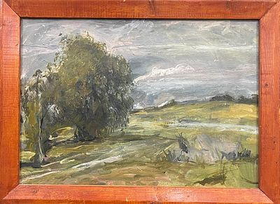 "Ненастная пора". В.Бугров. Картон, масло. 
Размеры: 77 х 57 см. 
Состояние: следы времени. 
ИН-146.