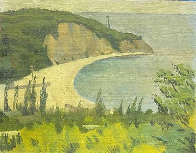 "Бухта". В.Бугров. Картон, масло. 
Размеры: 50 х 40 см. 
Состояние: следы времени. 
ИН-146.